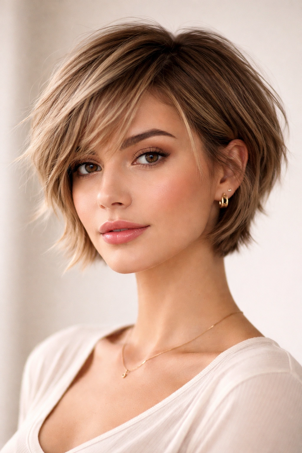 Textured pixie bob with layered ends and defined shape